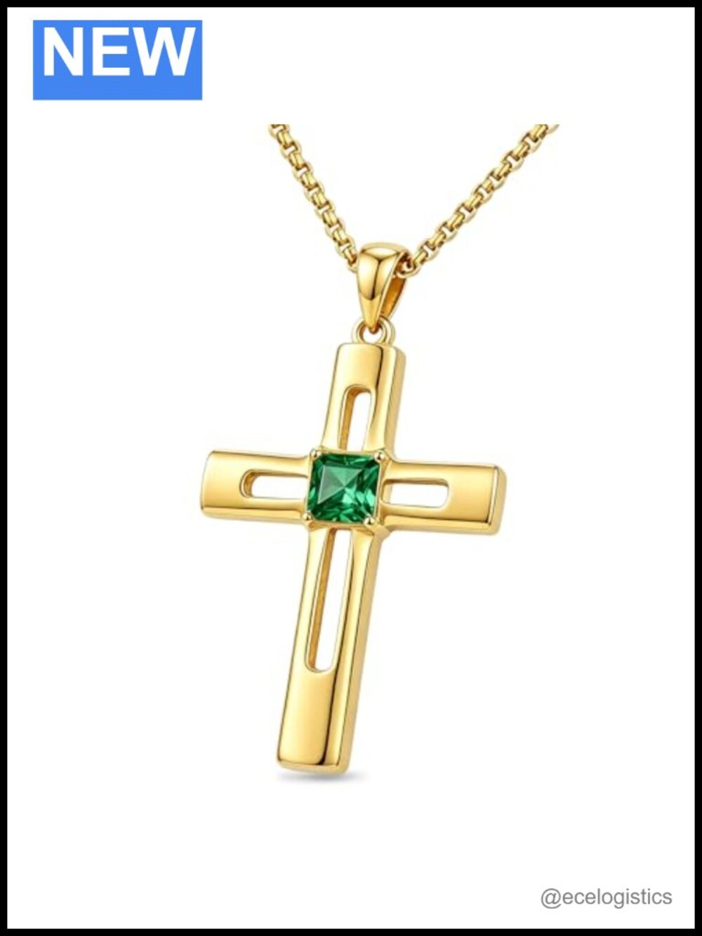 14K Gold Plated Hollow Cross Necklace Square Birthstone Pendant Women